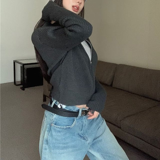 Sweater Zip Plain Slim-Fit