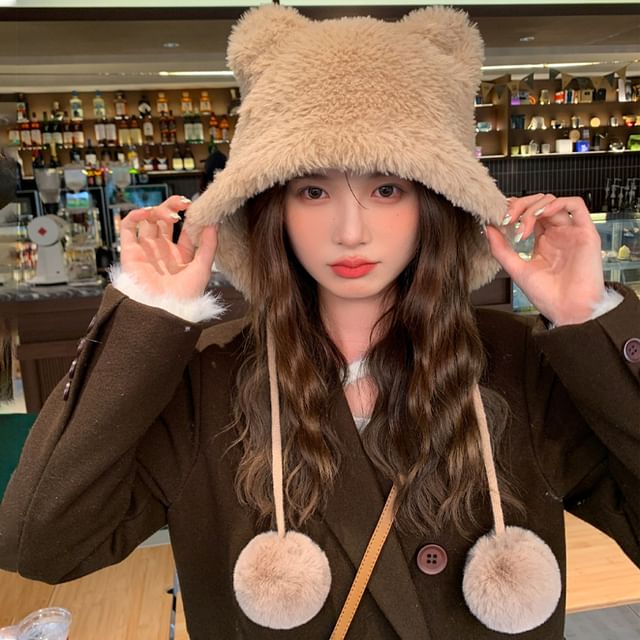 Pom Ear Hat Bear Chenille