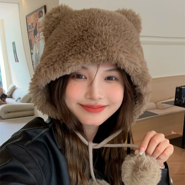 Pom Ear Hat Bear Chenille