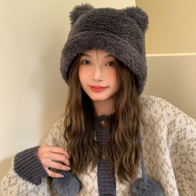 Pom Ear Hat Bear Chenille