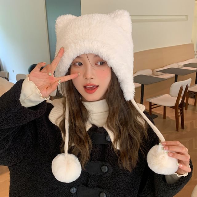 Pom Ear Hat Bear Chenille