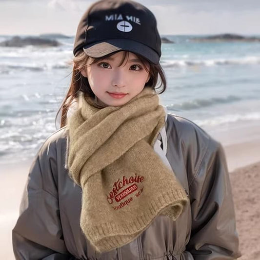 Scarf Lettering Embroidered Knit
