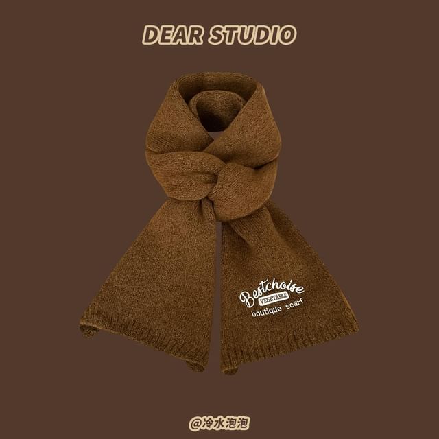 Scarf Lettering Embroidered Knit
