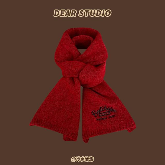 Scarf Lettering Embroidered Knit