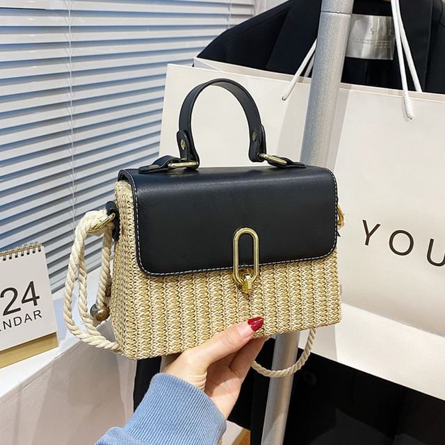 Leather Crossbody Faux Bag Woven Panel