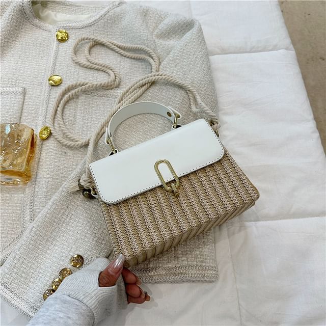 Leather Crossbody Faux Bag Woven Panel