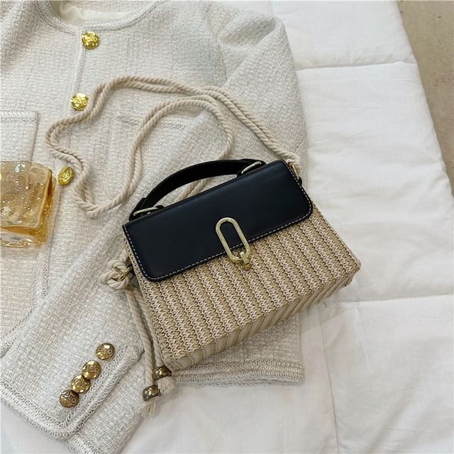 Leather Crossbody Faux Bag Woven Panel