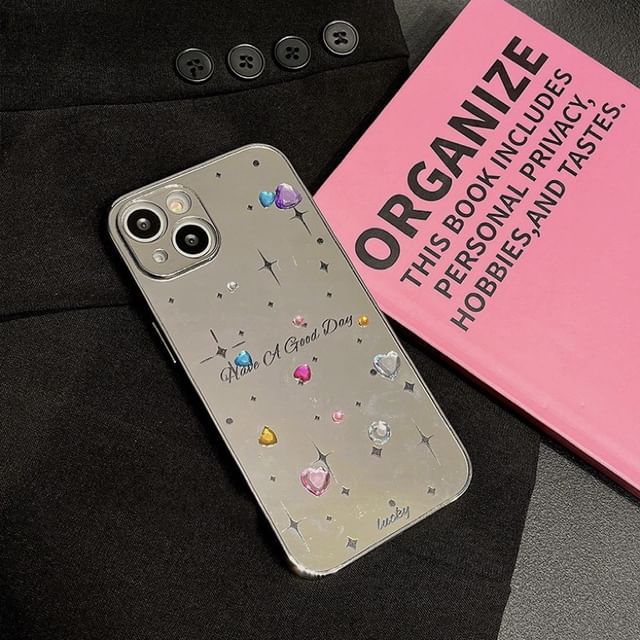 Heart Case Phone Mirrored Rhinestone