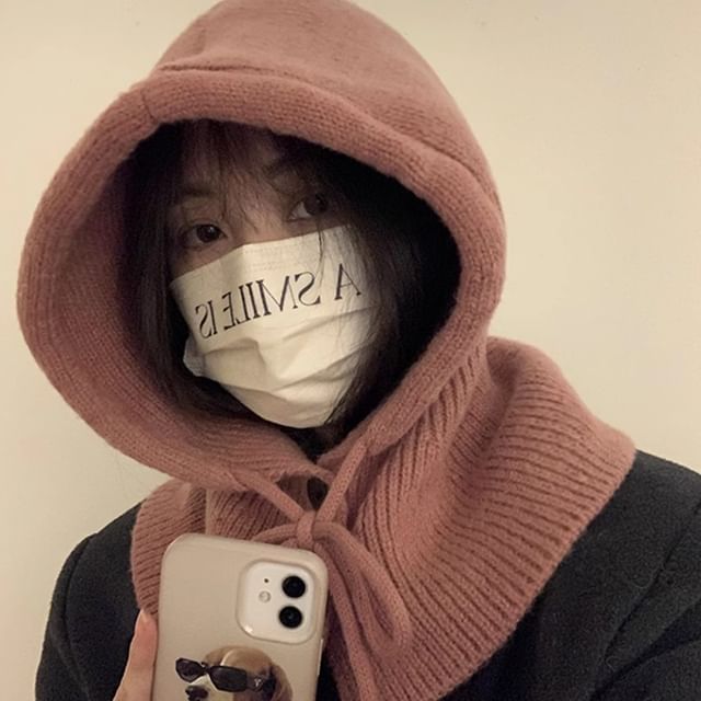 Plain Buttoned Knit Balaclava