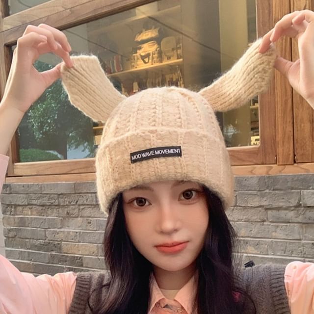 Knit Lettering Beanie Ear Applique Rabbit