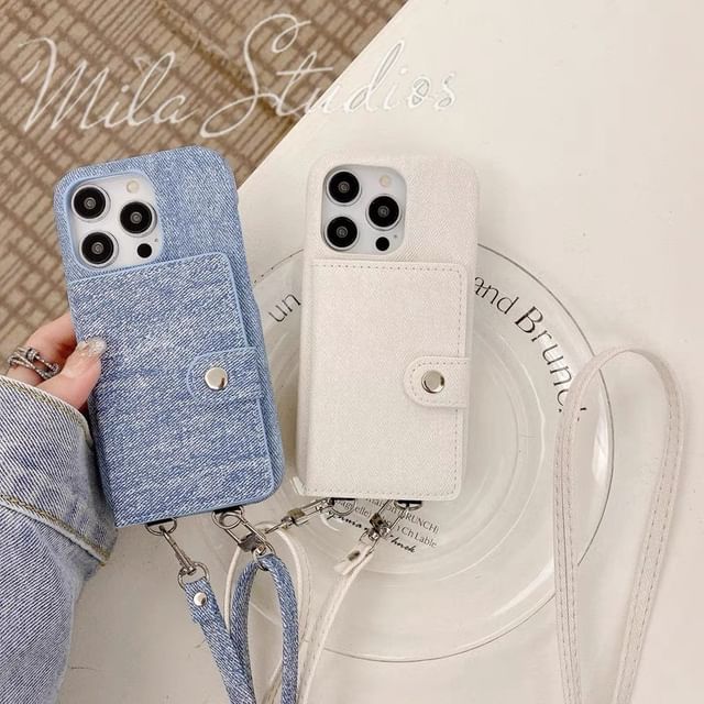 Denim Phone Card Holder Case Lanyard