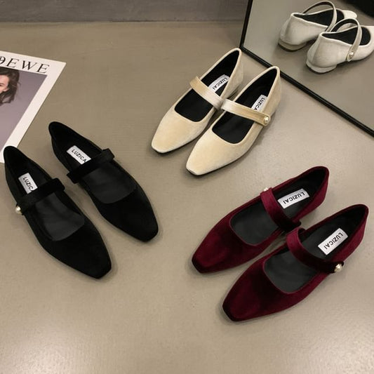 Jane Toe Shoes Square Velvet Mary