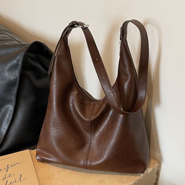 Plain Faux Tote Bag Leather