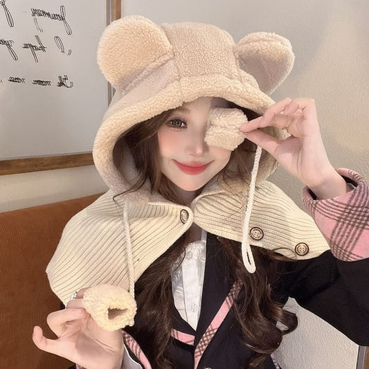 Shearling Ear Bear Faux Balaclava