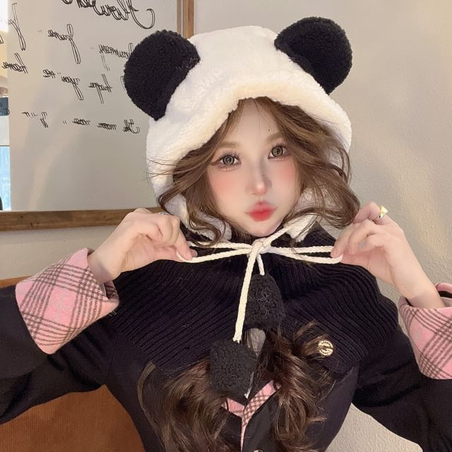 Shearling Ear Bear Faux Balaclava