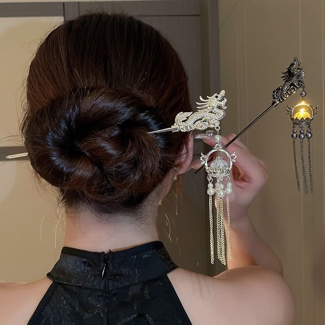 Stick Dragon Faux Hair Pearl Fringed