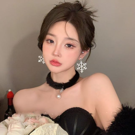 Set Christmas / Choker Drop Tree Snowflake Fluffy Earring Bracelet Chandelier