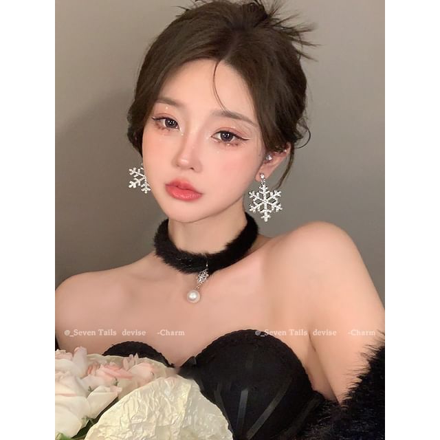 Set Christmas / Choker Drop Tree Snowflake Fluffy Earring Bracelet Chandelier
