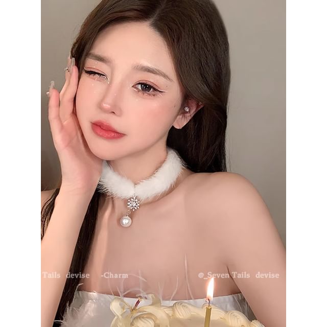 Set Christmas / Choker Drop Tree Snowflake Fluffy Earring Bracelet Chandelier