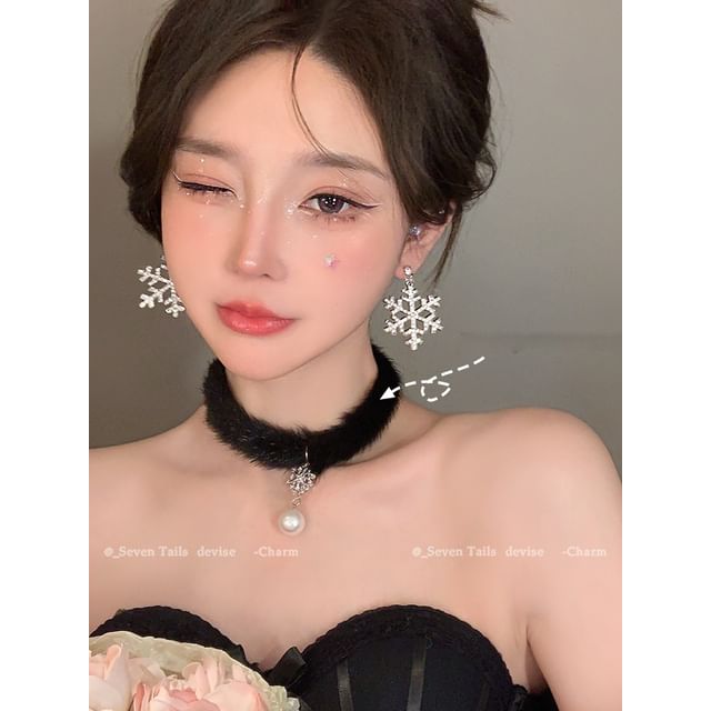 Set Christmas / Choker Drop Tree Snowflake Fluffy Earring Bracelet Chandelier