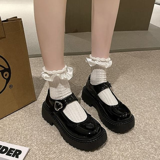 Heart Jane Mary Buckled Shoes Platform