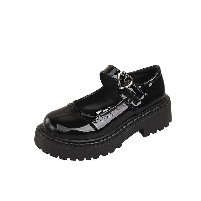 Heart Jane Mary Buckled Shoes Platform
