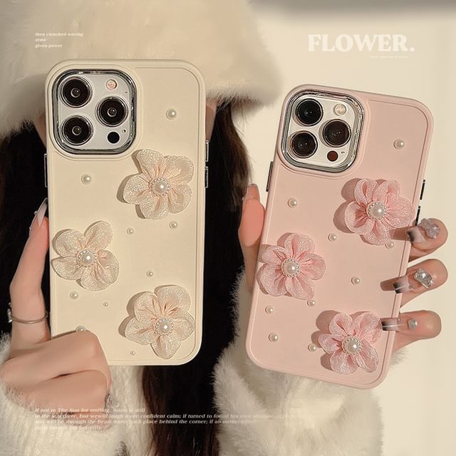 Pearl Faux Case Floral Phone