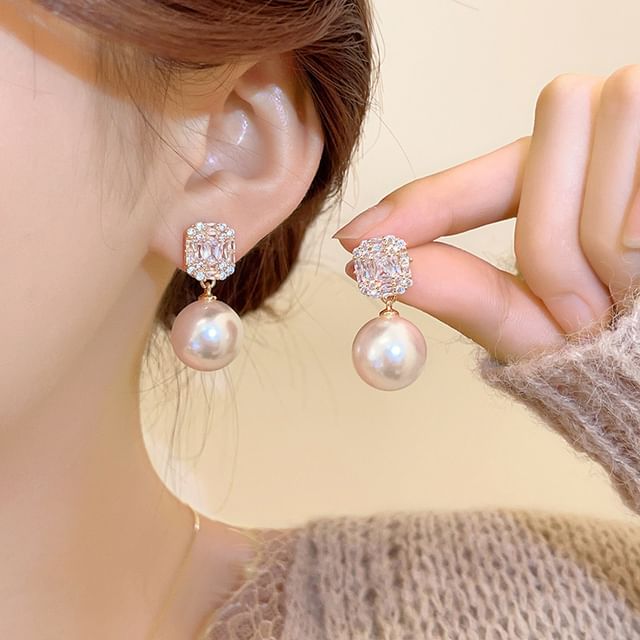 Faux Drop Earring Rhinestone Pearl