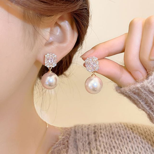 Faux Drop Earring Rhinestone Pearl