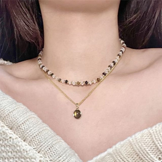 Necklace Layered Pendant Gemstone Beaded