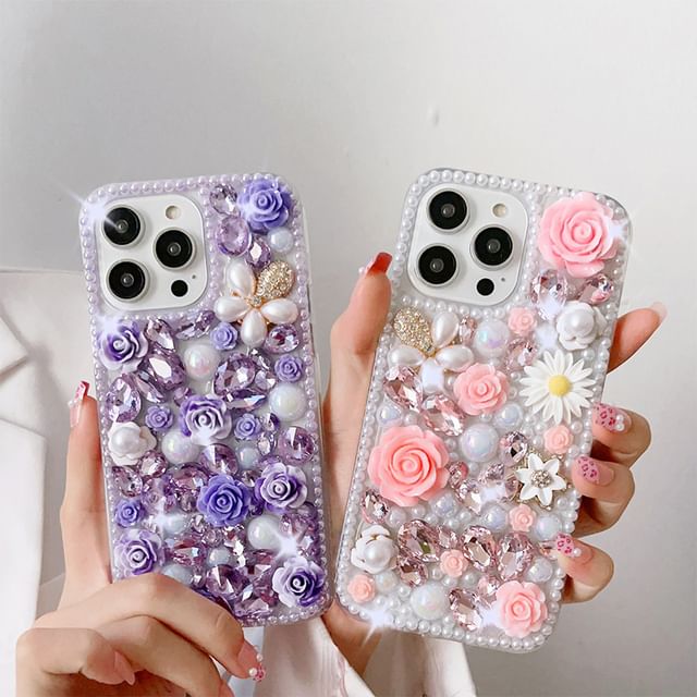 Phone Floral Case Rhinestone