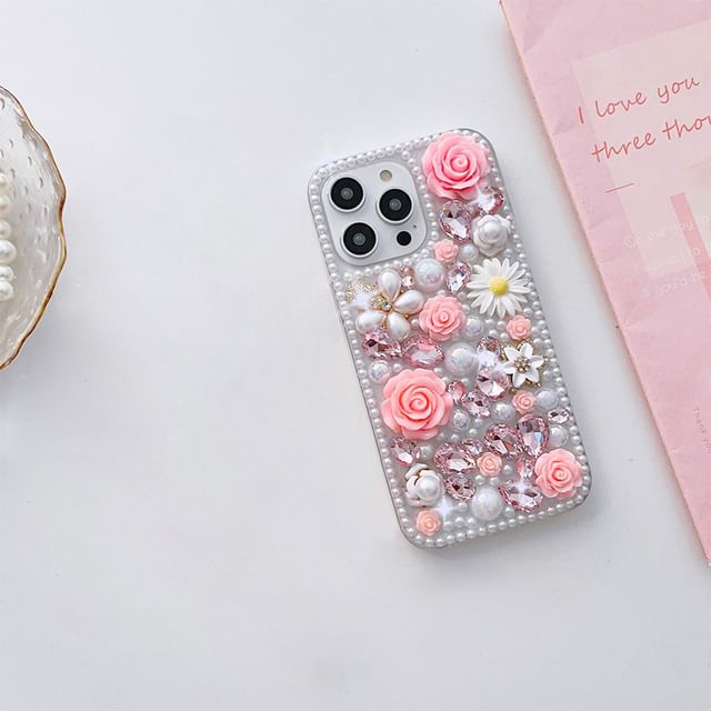 Phone Floral Case Rhinestone