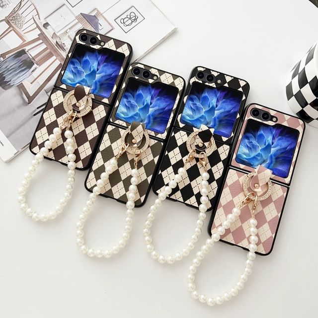 Case Strap Argyle Pearl Faux Phone