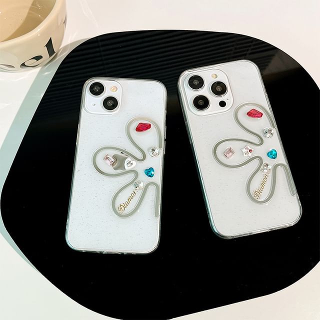 Case Floral Rhinestone Phone