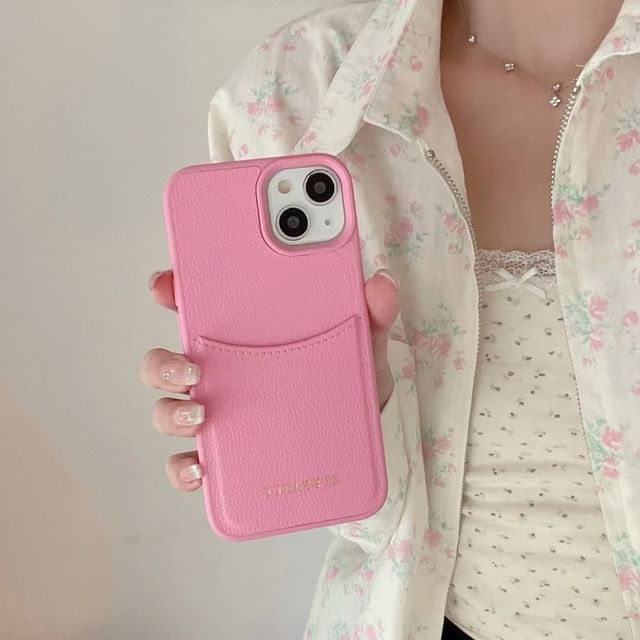 Lettering Faux Case Phone Holder Leather Card