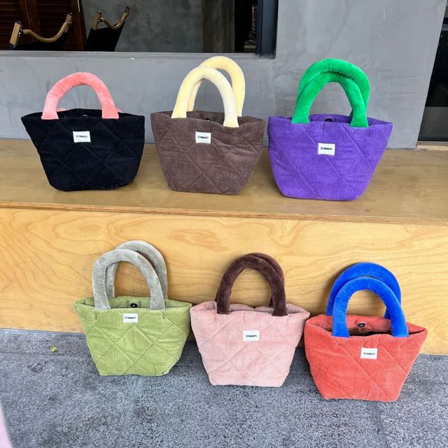 Corduroy Quilted Bag Small Two Tote Tone