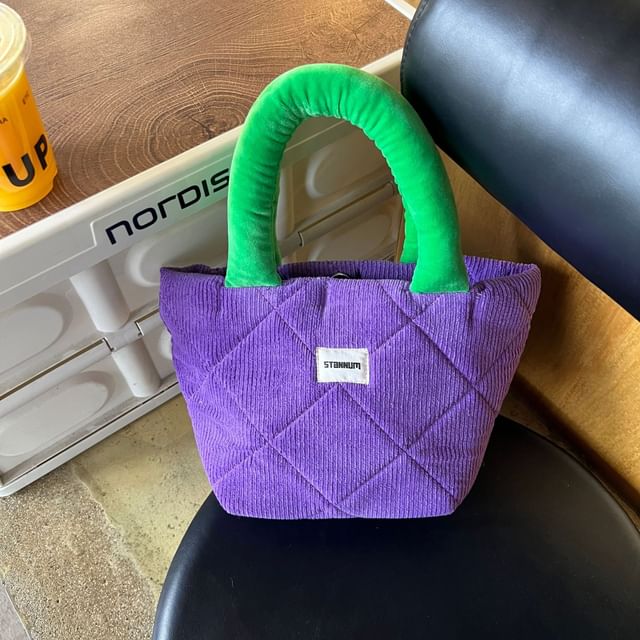 Corduroy Quilted Bag Small Two Tote Tone