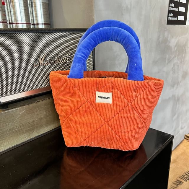 Corduroy Quilted Bag Small Two Tote Tone