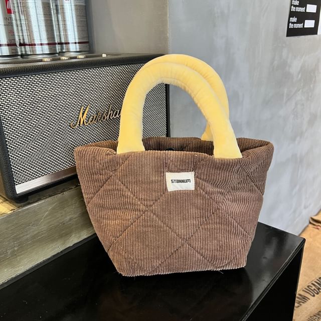 Corduroy Quilted Bag Small Two Tote Tone