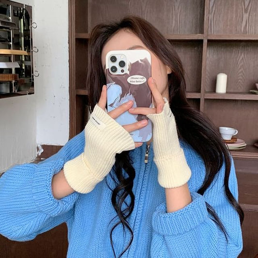 Fingerless Gloves Knit Ribbed Plain