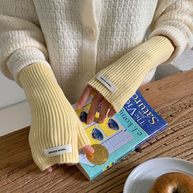 Fingerless Gloves Knit Ribbed Plain