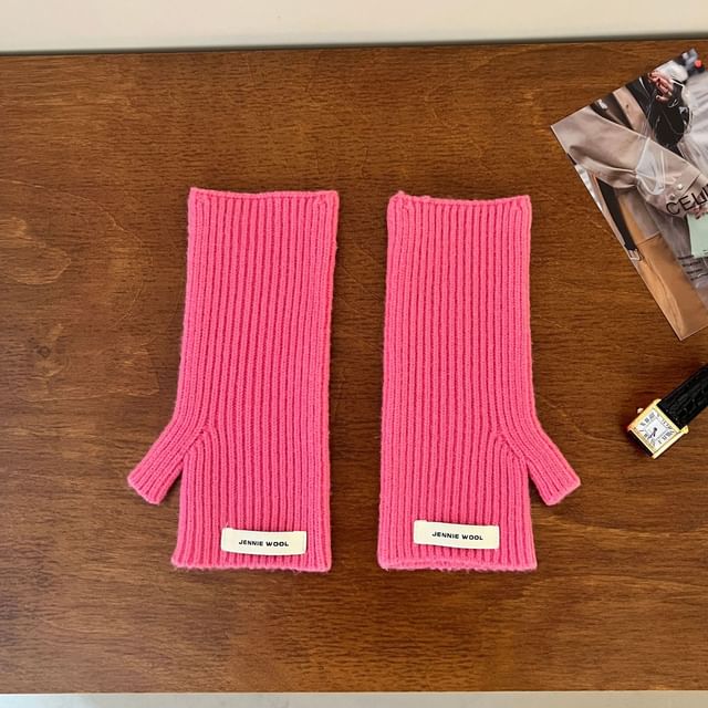 Fingerless Gloves Knit Ribbed Plain