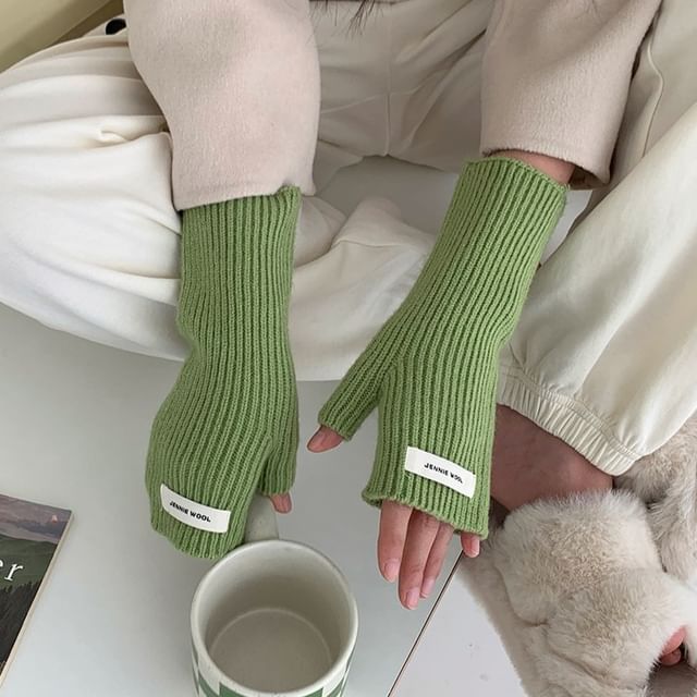 Fingerless Gloves Knit Ribbed Plain