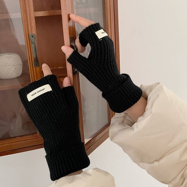 Fingerless Gloves Knit Ribbed Plain