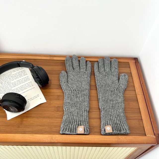Ribbed Plain Knit Gloves