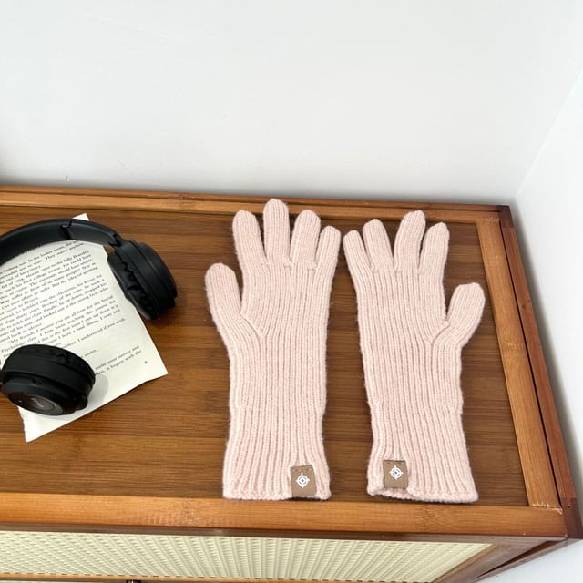 Ribbed Plain Knit Gloves