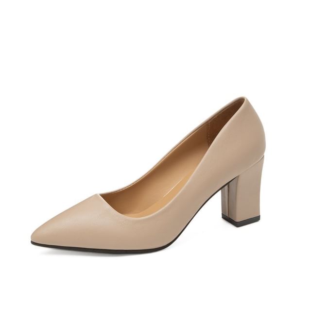 Heel Chunky Pumps Pointed