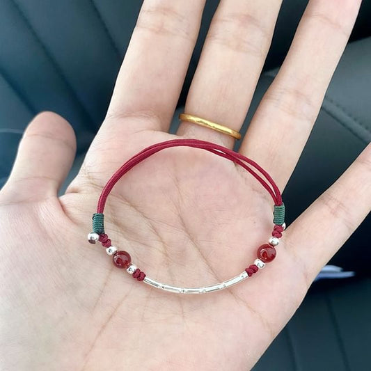 Sterling Bead Agate String Bracelet Silver