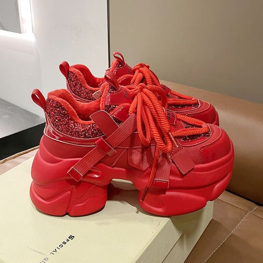 Sequined Platform Sneakers Heel Chunky