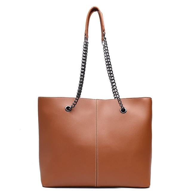 Bag Chain Leather Strap Tote Faux